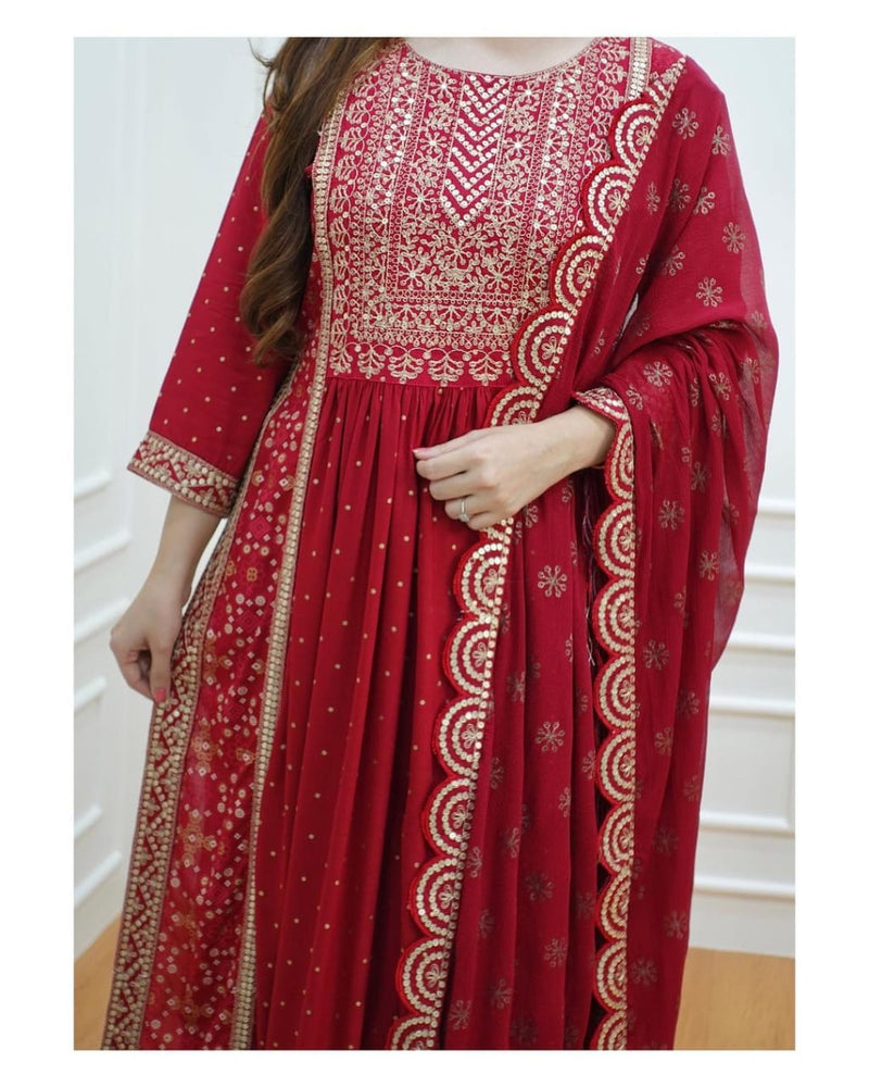 Beautiful Maroon Nayra Cut Suit With Dupatta