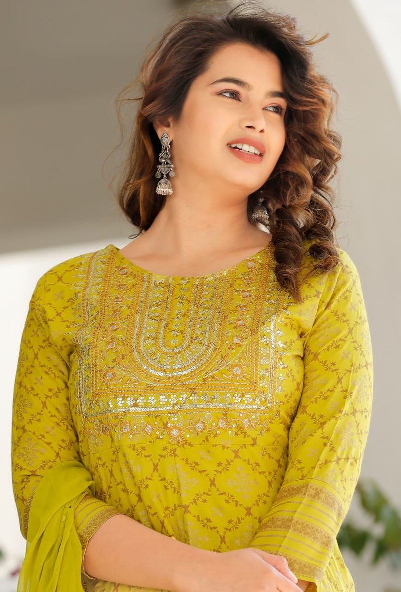 ANAARKALI STYLE KURTI SET WITH DUPATTA