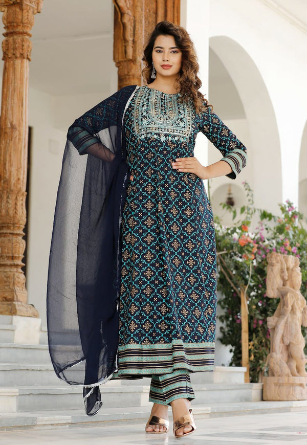 ANAARKALI STYLE KURTI SET WITH DUPATTA