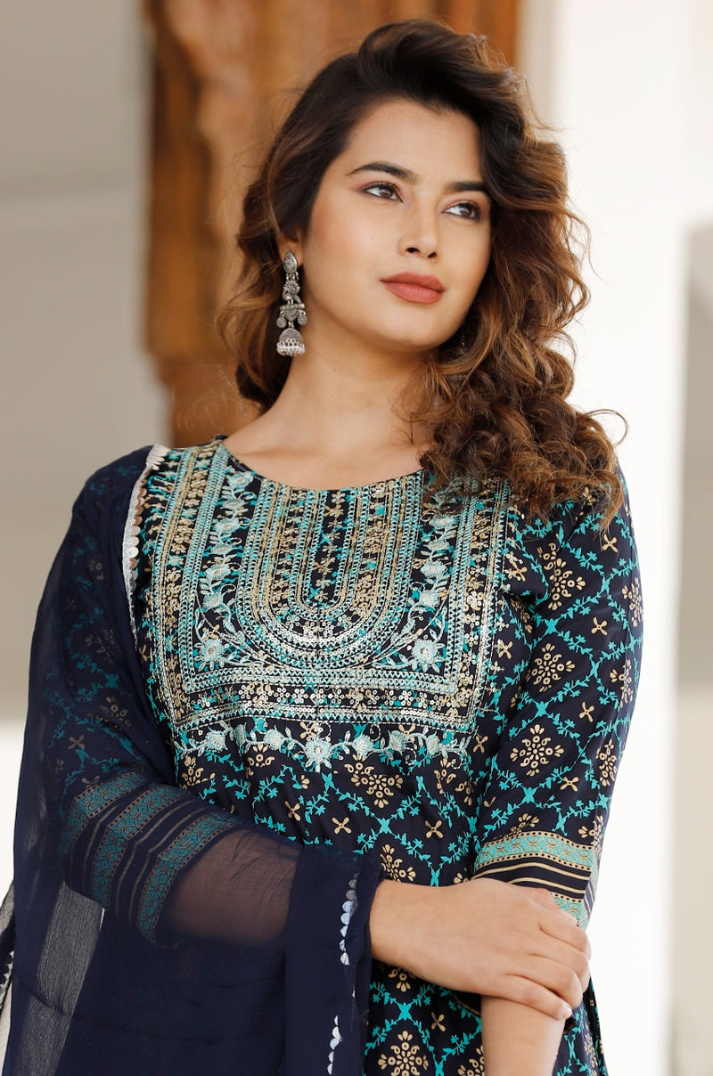 ANAARKALI STYLE KURTI SET WITH DUPATTA