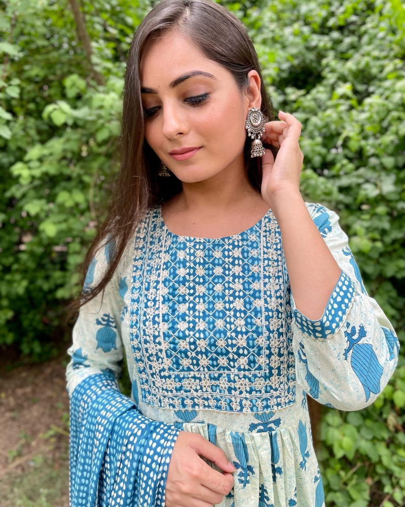 Blue high shit Kurta set With Dupatta