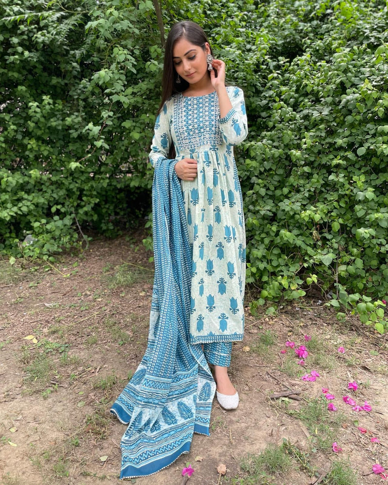 Blue high shit Kurta set With Dupatta