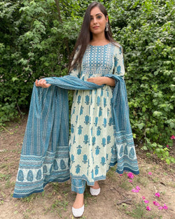 Blue high shit Kurta set With Dupatta