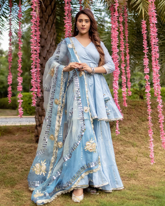 Baby Blue Kurti With sharara and Dupatta