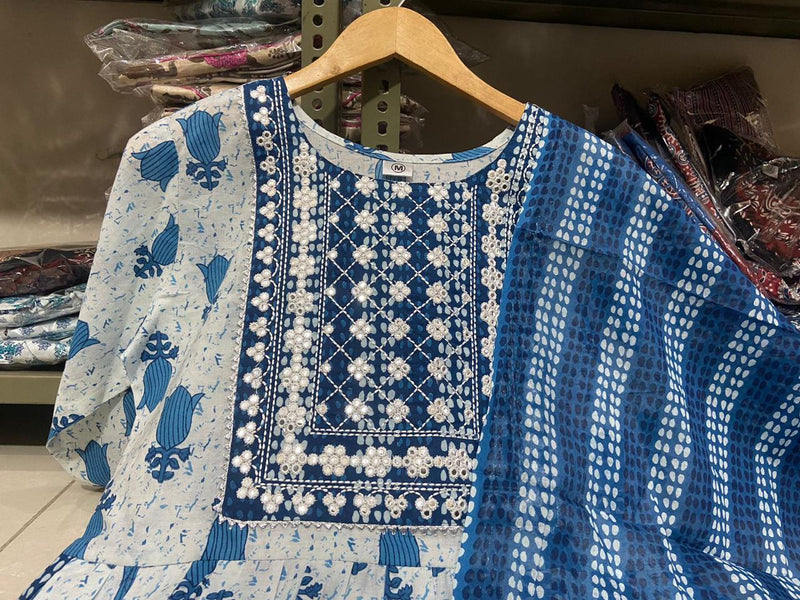 Blue high shit Kurta set With Dupatta