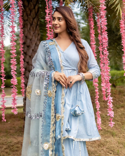 Baby Blue Kurti With sharara and Dupatta