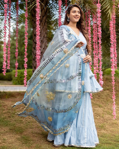 Baby Blue Kurti With sharara and Dupatta