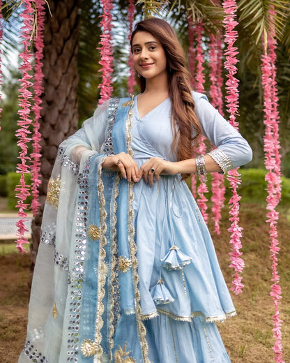 Baby Blue Kurti With sharara and Dupatta