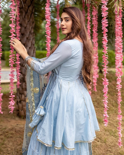 Baby Blue Kurti With sharara and Dupatta