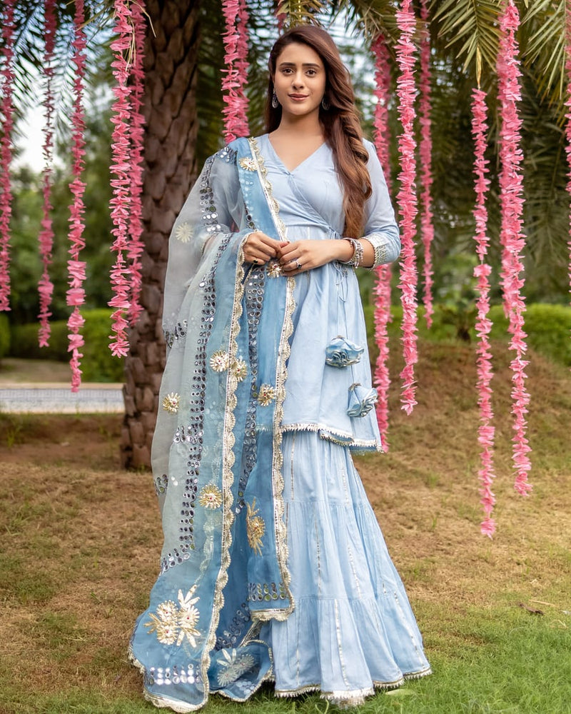 Baby Blue Kurti With sharara and Dupatta