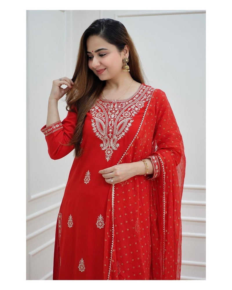 Designer Zari Embroidered Suit With Dupatta