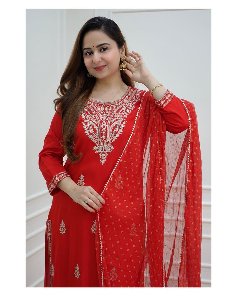 Designer Zari Embroidered Suit With Dupatta