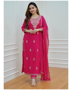 Designer Zari Embroidered Suit With Dupatta