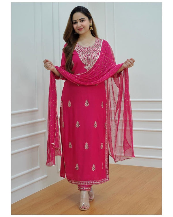 Designer Zari Embroidered Suit With Dupatta