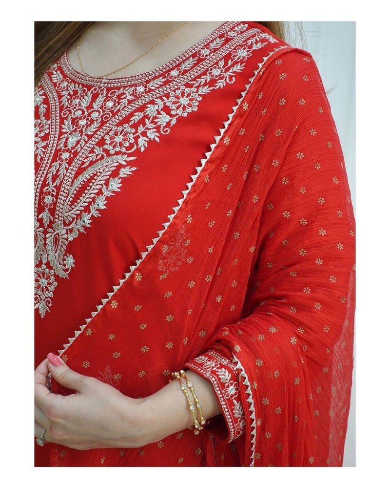 Designer Zari Embroidered Suit With Dupatta