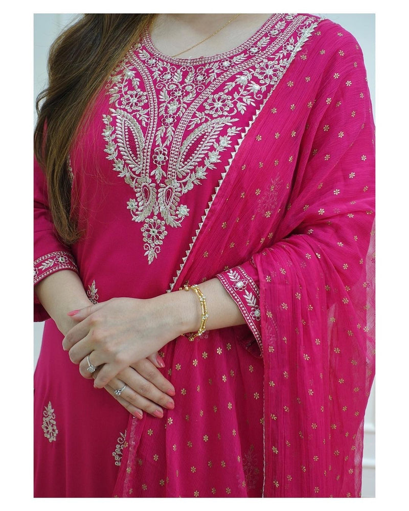 Designer Zari Embroidered Suit With Dupatta