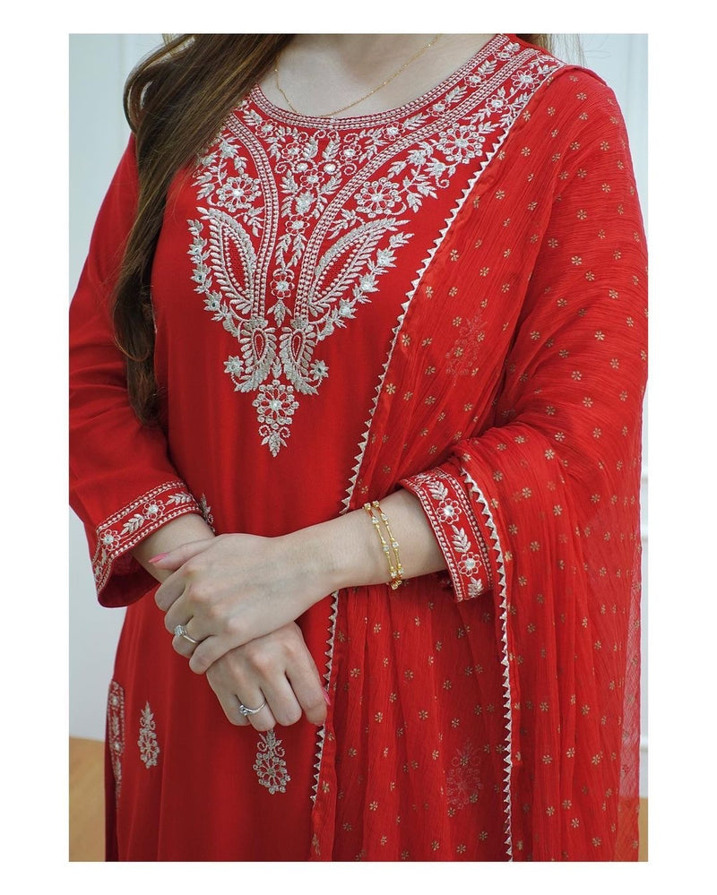 Designer Zari Embroidered Suit With Dupatta