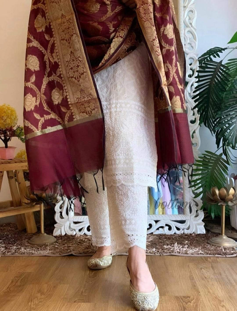 Chikankari Suit With Banarasi Dupatta