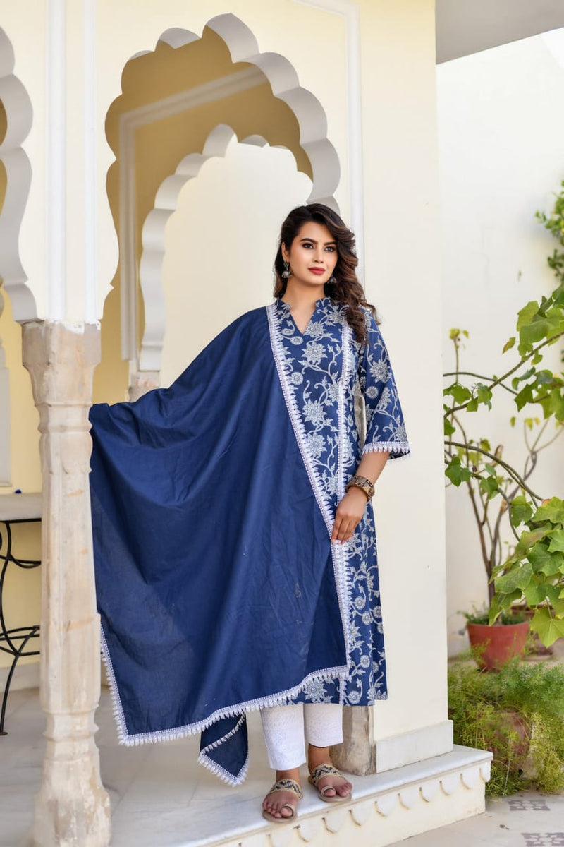 Beautiful blue Heavy Suit With Dupatta