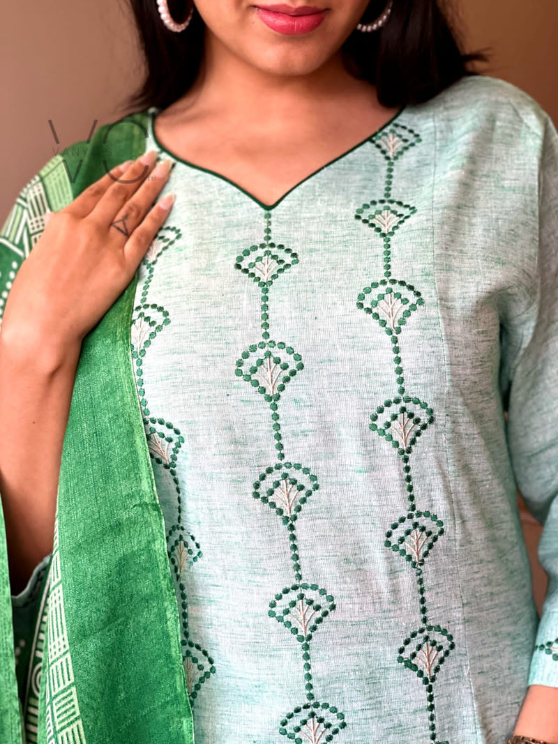 Sea Green south khaadi cotton suit