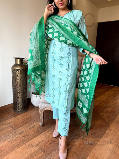 Sea Green south khaadi cotton suit