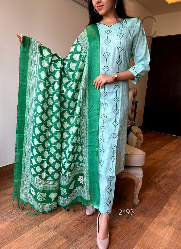 Sea Green south khaadi cotton suit