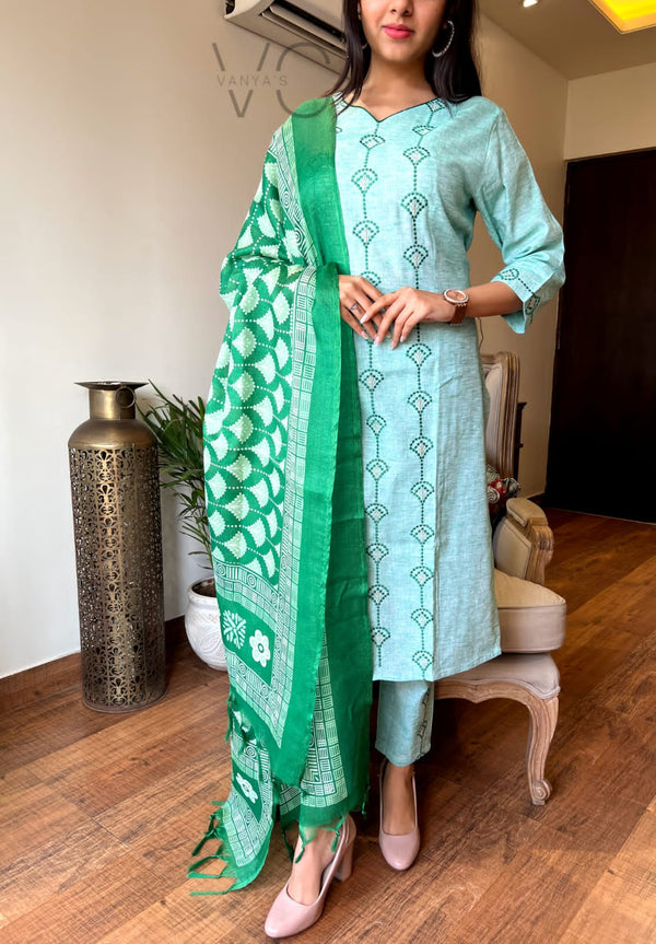 Sea Green south khaadi cotton suit