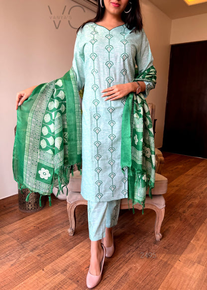 Sea Green south khaadi cotton suit