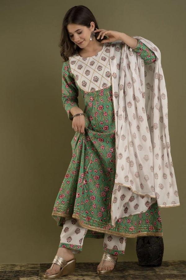 Beautiful Anarkali Kurti With Pant And Printed Dupatta