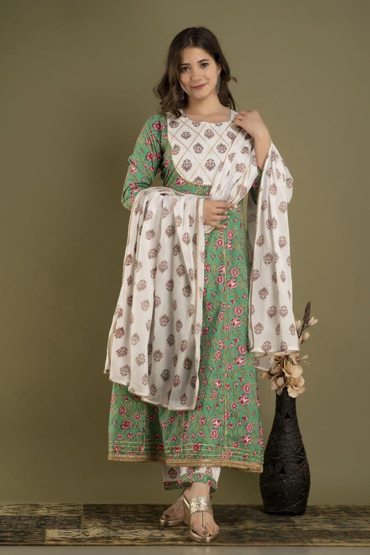 Beautiful Anarkali Kurti With Pant And Printed Dupatta