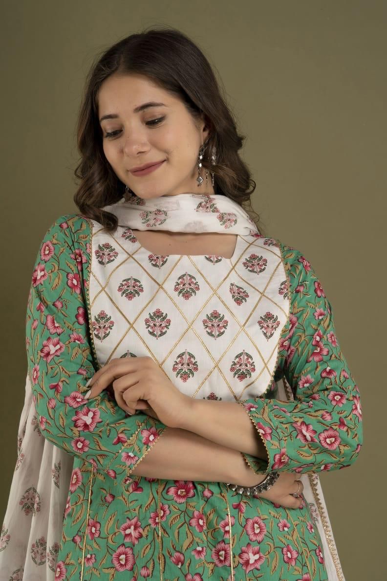 Beautiful Anarkali Kurti With Pant And Printed Dupatta