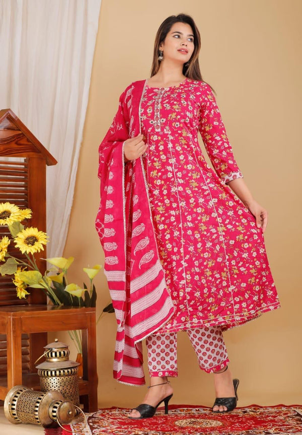 Beautiful Zari Work Anarkali Kurti With Pant And Dupatta