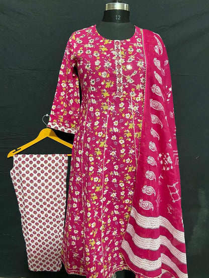 Beautiful Zari Work Anarkali Kurti With Pant And Dupatta