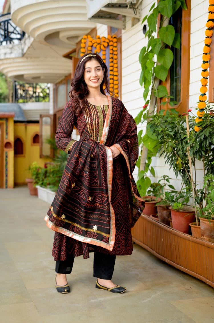 ANAARKALI STYLE KURTI SET WITH DUPATTA