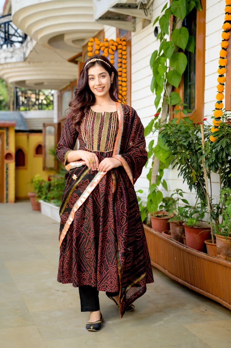 ANAARKALI STYLE KURTI SET WITH DUPATTA