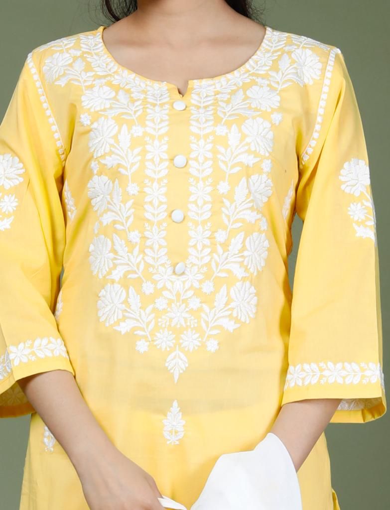 Cotton Bright Colour Chicken Embroidery Suit With Dupatta