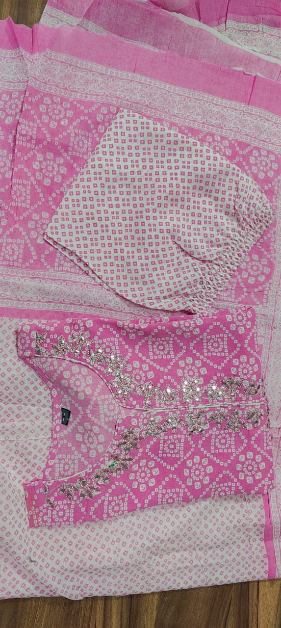 Beautiful  Pink Nayra Cut Kurti With Pant and Dupatta