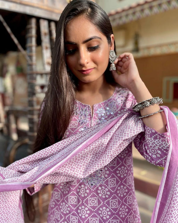 Beautiful  Pink Nayra Cut Kurti With Pant and Dupatta