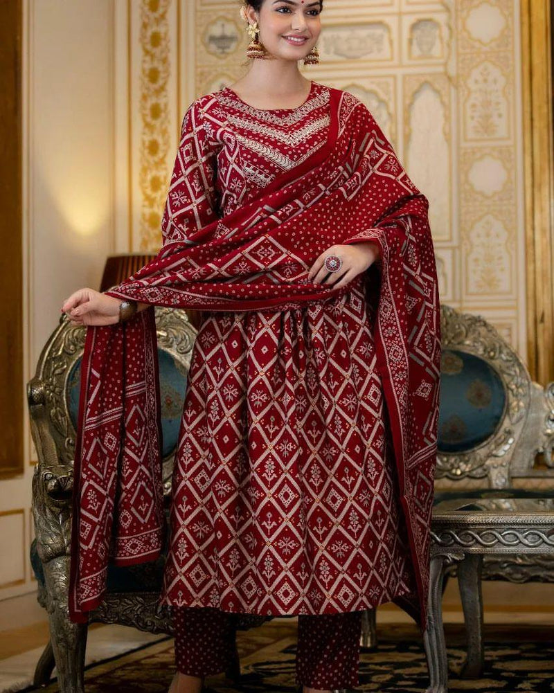 Beautiful Maroon Red Suit with Dupatta