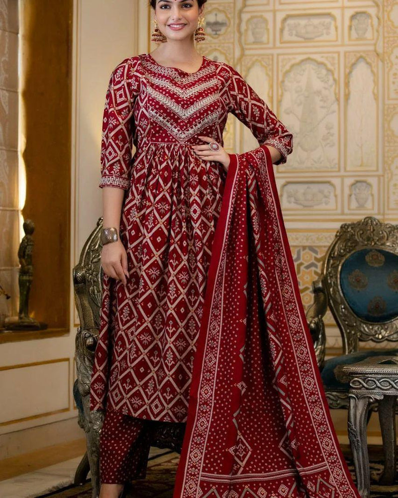 Beautiful Maroon Red Suit with Dupatta