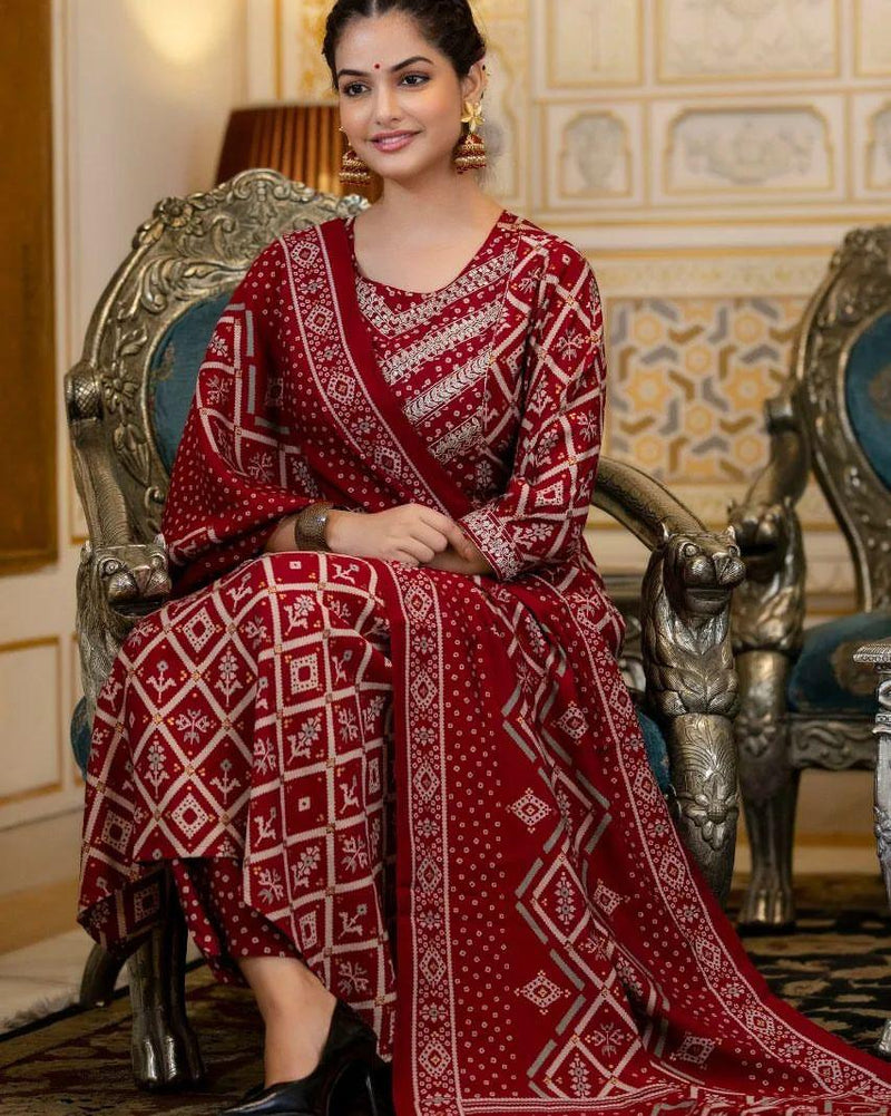 Beautiful Maroon Red Suit with Dupatta