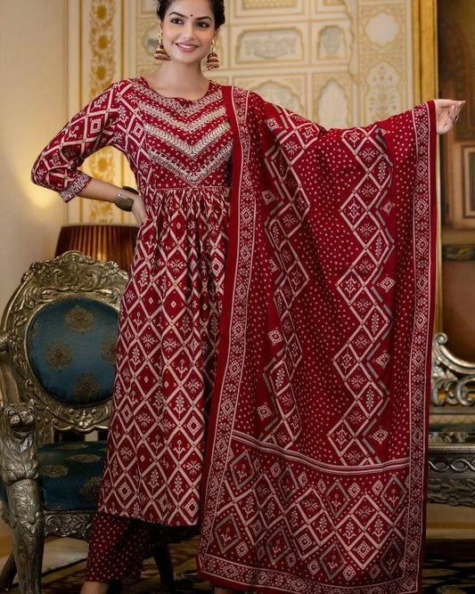 Beautiful Maroon Red Suit with Dupatta