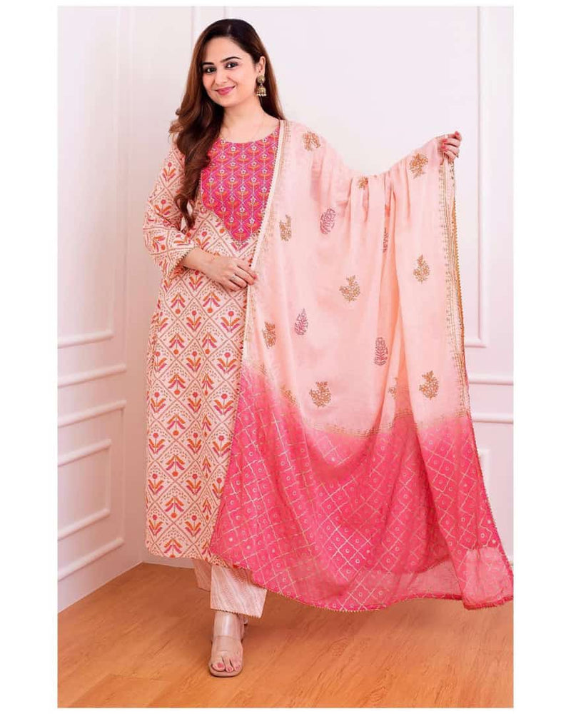 Beautiful Orange Peach Suit With Duppata