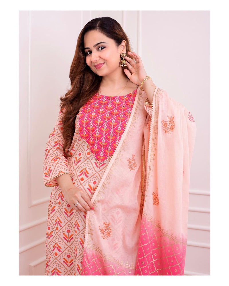 Beautiful Orange Peach Suit With Duppata