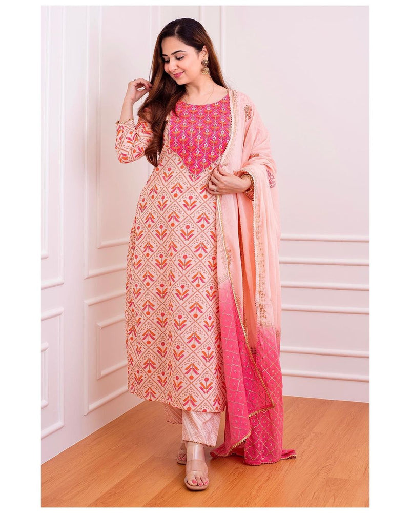 Beautiful Orange Peach Suit With Duppata