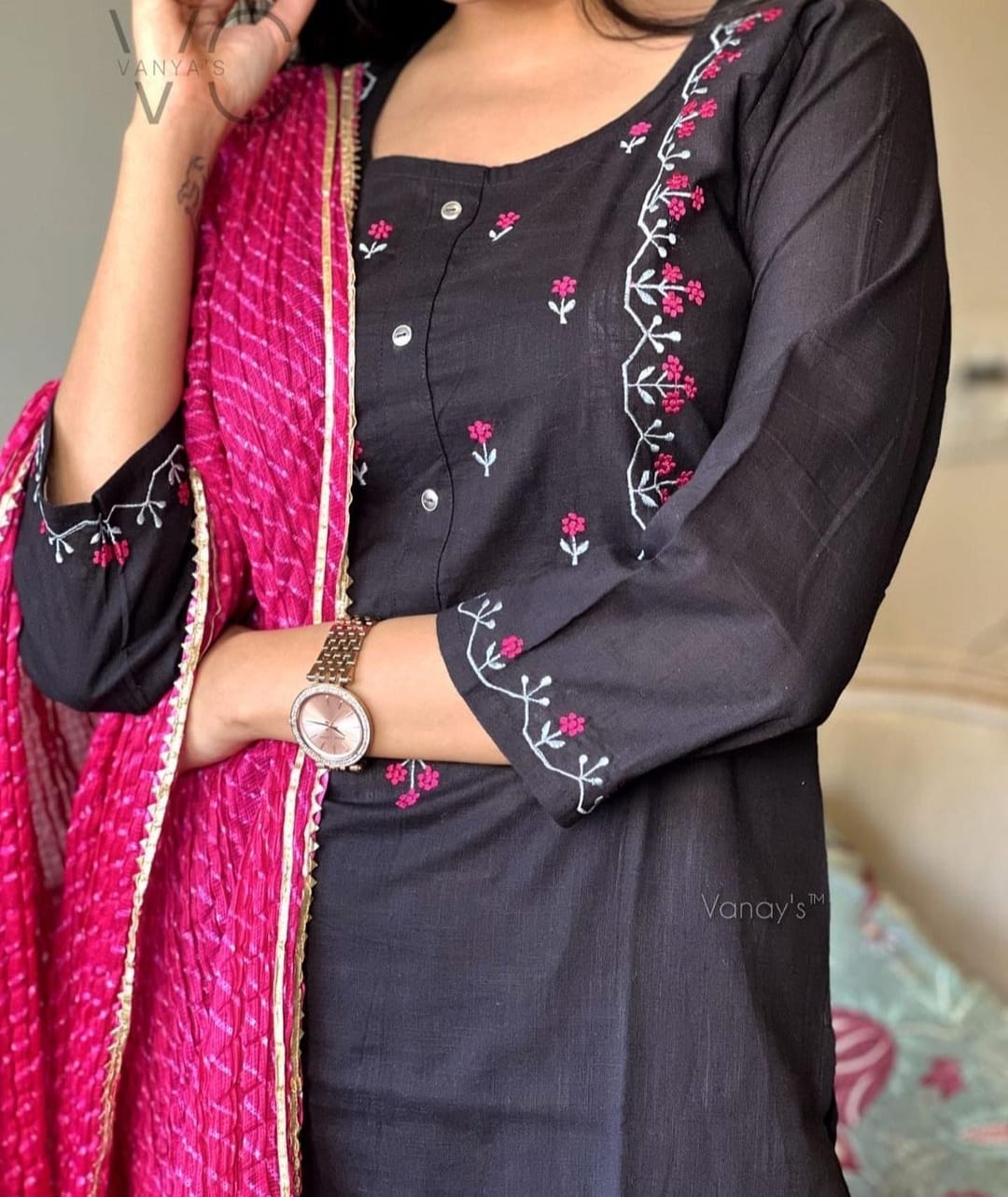 Beautiful Black Stylish kurta with Pant and Dupatta