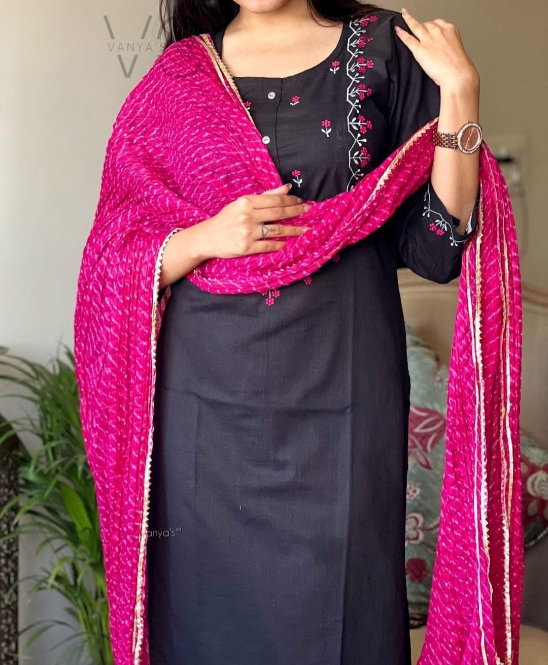 Beautiful Black Stylish kurta with Pant and Dupatta