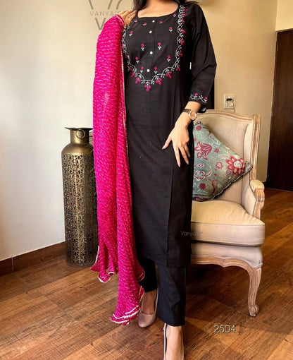 Beautiful Black Stylish kurta with Pant and Dupatta