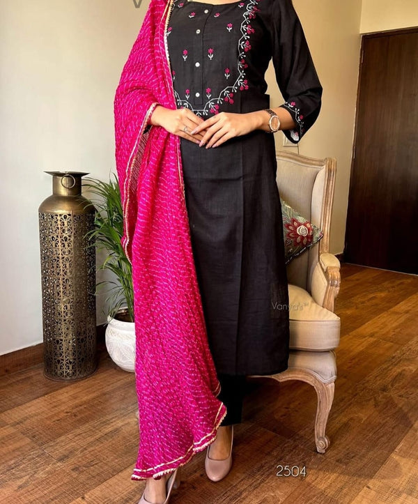 Beautiful Black Stylish kurta with Pant and Dupatta