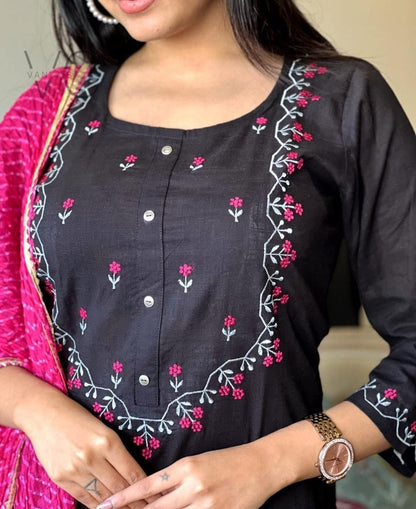 Beautiful Black Stylish kurta with Pant and Dupatta